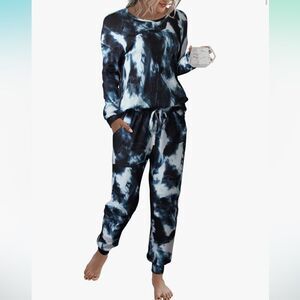 Boho Blue 2 Piece Tie Dye Pants and Top Loungewear Pajamas Set